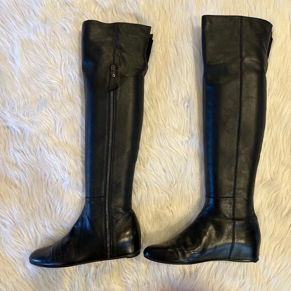 Stuart Weitzman Elf Over The Knee High Boots Leather Hidden Wedge Riding Black - Picture 7 of 13